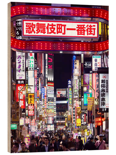 Wood print Colorful neon signs in Shinjuku district in Tokyo, Japan