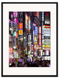 Gerahmter Kunstdruck Bunte Neonreklame im Stadtteil Shinjuku in Tokio II