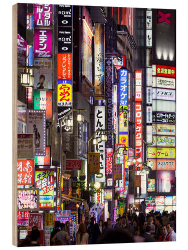 Wood print Colorful Neon Signs in Shinjuku District in Tokyo II