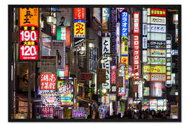 Gerahmter Kunstdruck Bunte Neonreklame im Stadtteil Shinjuku in Tokyo III