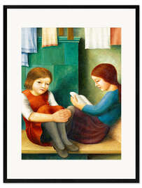 Kunsttryk i ramme Two girls on the stove