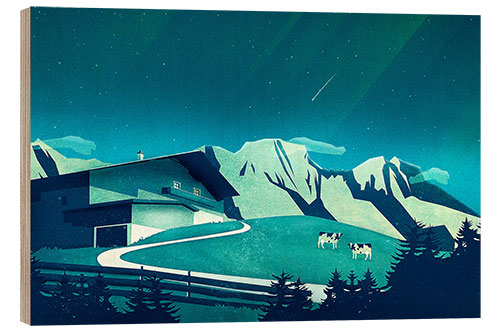 Wood print Alpine Hut