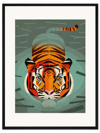 Gerahmter Kunstdruck Schwimmender Tiger