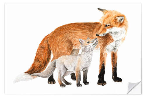 Wandsticker Fuchs-Mama und Welpe