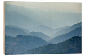 Holzbild Berglandschaft im Nebel