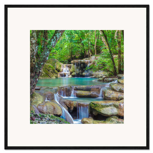Gerahmter Kunstdruck Kleiner Wasserfall im Wald