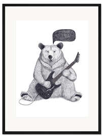 Gerahmter Kunstdruck Rockender Bär mit E-Gitarre