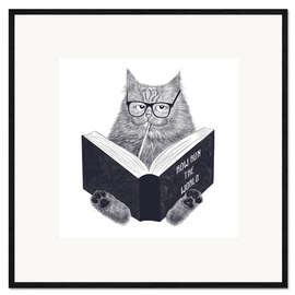 Inramat konsttryck Reading cat