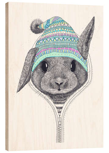 Wood print Bunny with a hood
