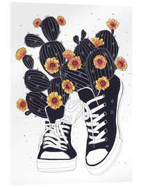 Obraz na szkle akrylowym  Sneakers with flowering cactuses - Valeriya Korenkova