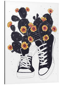 Tableau en aluminium Sneakers avec des cactus en fleurs