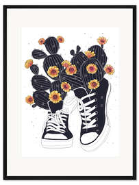 Gerahmter Kunstdruck Turnschuhe mit blühenden Kakteen