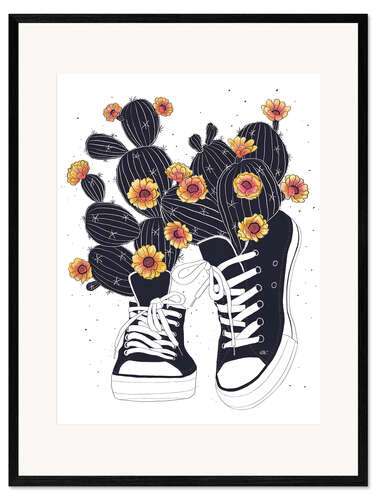 Framed art print Sneakers with flowering cactuses