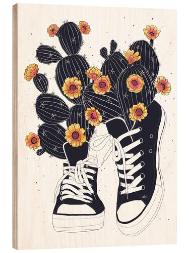 Wood print Sneakers with flowering cactuses