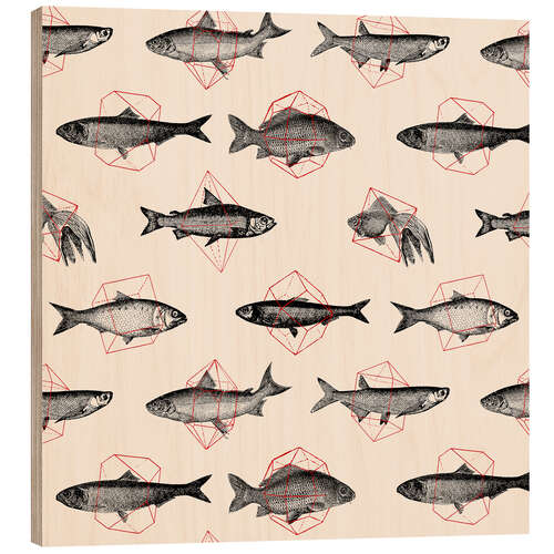 Wood print Fishes In Geometrics