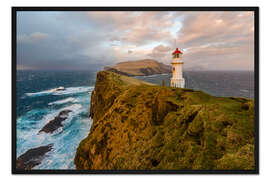 Gerahmter Kunstdruck Leuchtturm im Sturm