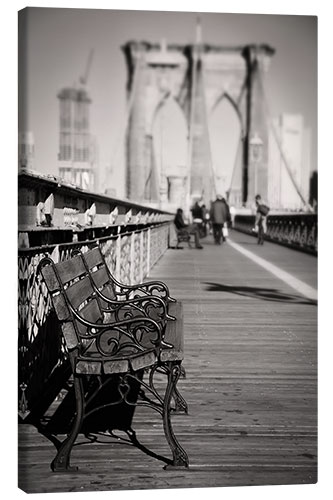 Leinwandbild Bank auf der Brooklyn Bridge