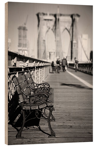 Tableau en bois Bench on Brooklyn Bridge