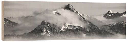 Wood print Mountain with Clouds