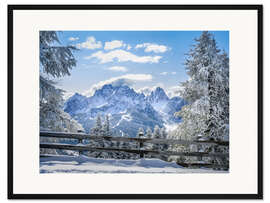 Gerahmter Kunstdruck Winter in den Sextener Dolomiten, Südtirol, Italien