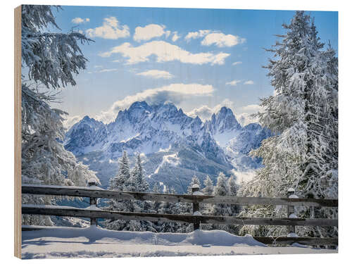 Holzbild Winter in den Sextener Dolomiten, Südtirol, Italien