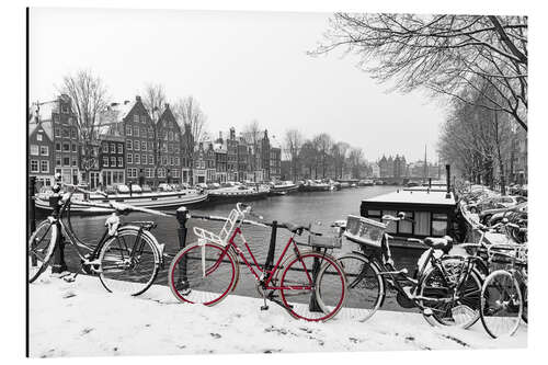 Alubild Rotes Fahrrad im Schnee