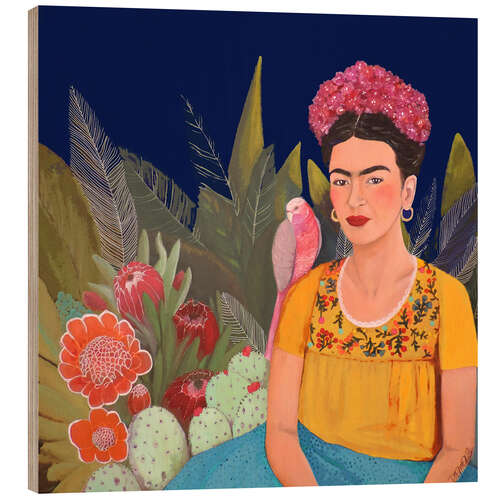 Wood print Frida Kahlo in the blue house II