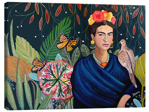 Stampa su tela Frida Kahlo con piccione