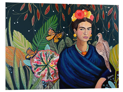 Foam board print Frida Kahlo with pigeon