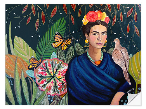 Wall sticker Frida Kahlo with pigeon