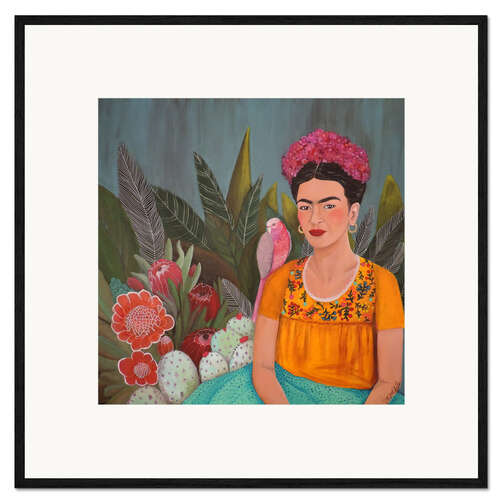 Impressão artística com moldura Frida Kahlo e a casa azul