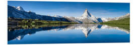 Print på skumplade Stellisee and Matterhorn near Zermatt in the Swiss Alps