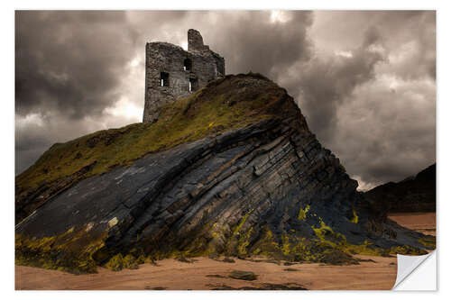 Selvklebende plakat Ruined castle in Ballybunion, Ireland