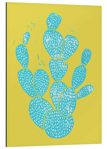 Print på aluminium Linocut Cactus - Desert Blue