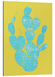 Aluminium print Linocut Cactus - Desert Blue