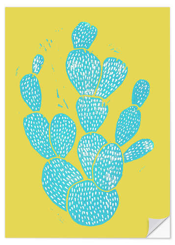 Selvklebende plakat Linocut Cactus - Desert Blue