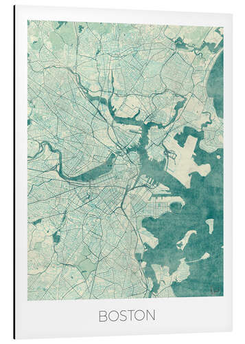 Cuadro de aluminio Boston Map Blue