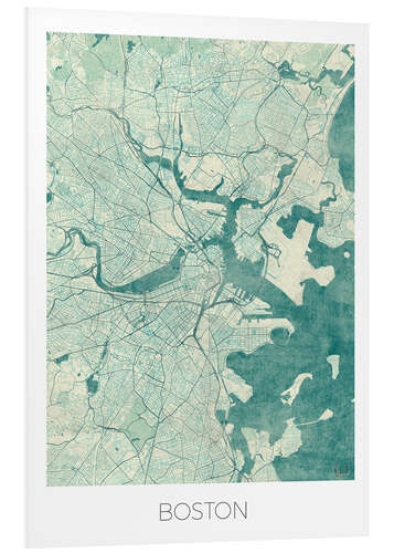 Foam board print Boston Map Blue