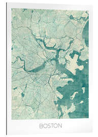 Quadro em plexi-alumínio Boston Map Blue