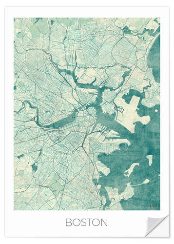 Naklejka na ścianę Boston Map Blue