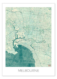 Plakat  Melbourne Map Blue - Hubert Roguski