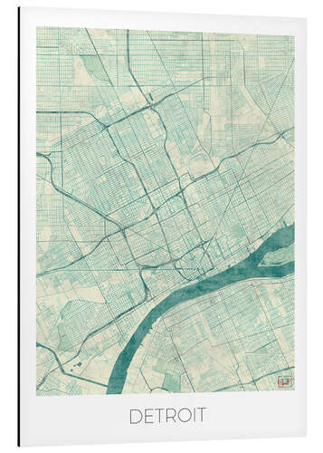 Obraz na aluminium Detroit Map Blue