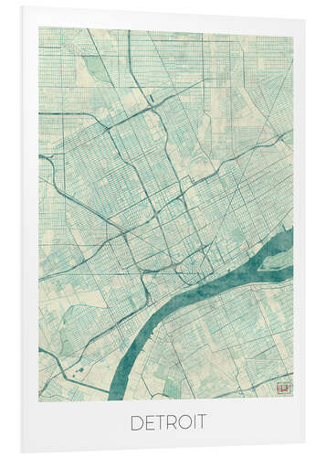 Foam board print Detroit Map Blue