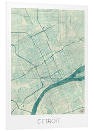 Foam board print Detroit Map Blue