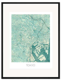 Gerahmter Kunstdruck Karte von Tokio, Blau
