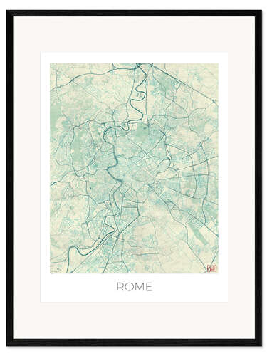 Impressão artística com moldura Rome Map Blue