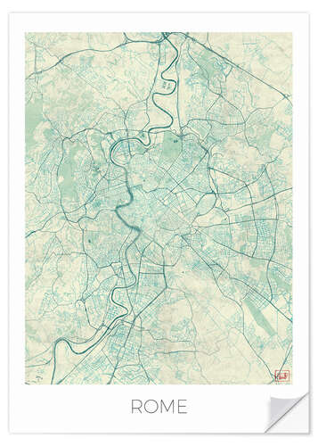 Selvklebende plakat Rome Map Blue