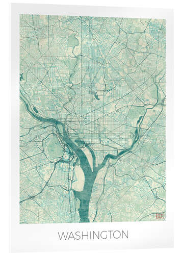 Tableau en verre acrylique Washington Map Blue