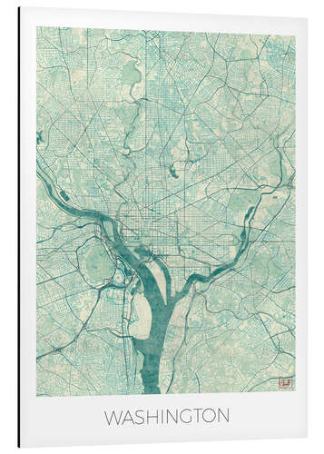 Aluminium print Washington Map Blue