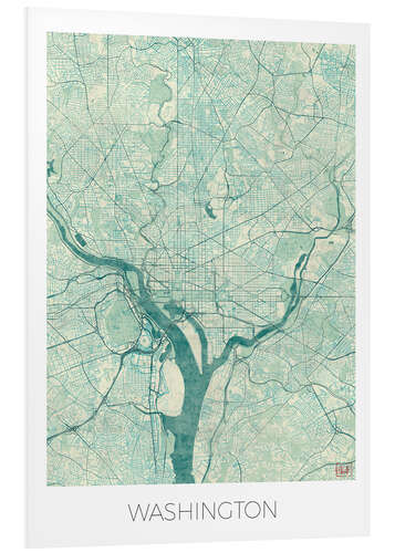 Tableau en PVC Washington Map Blue